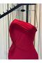 Red Evening Dress with Draped and Pleated Elegant Features - 4
