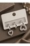 Brass Zircon Stone Heart Model Silver Color 3-Piece Double Women's Earring Set