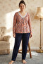 Patterned Large Size Oversized Viscose Knitted Pajama Set 26224804 - 2