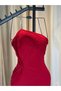 Red Evening Dress with Draped and Pleated Elegant Features - 6