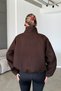 Bitter Brown Balloon Sleeve Oversize Imported Fabric High Collar Pleated Anti-Pilling Cashmere Coat - 8