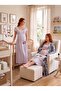 New Season Gray Patterned Design with Easy Breastfeeding Feature, Lace Detailed Wide Straps, 100% Cotton Maternity Nightgown Set - 8