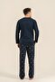 Men's Long Sleeve Pajama Set Navy Blue - 2