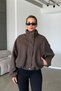 Brown Balon Sleeve Oversize Imported Fabric Stand Collar Pleated Anti-Pilling Cashmere Coat - 5