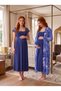 New Season Navy Blue Patterned Design with Easy Breastfeeding Feature, Lace Detailed Wide Straps, 100% Cotton Maternity Nightgown Set - 4
