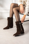 Petra Women's Genuine Leather Thick Heeled Brown Boots