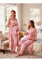 New Season Powder Patterned Special Design Lace Detailed Summer 100% Maternity Pajama Set with Breastfeeding Feature - 3