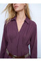 Burgundy Pleated Modal Blend Shirt Dress - 3