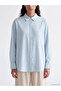 Özmarka New Season Blue Striped Oversize Linen Blend Women's Shirt - 3