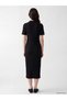 Peak New Season Black Polo Collar Slit-Front Corded Fabric Dress - 4