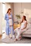 New Season Ecru Blue Patterned Special Design Lace Detailed Summer 100% Maternity Pajama Set with Breastfeeding Feature - 4