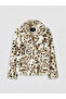 Ecru Leopard Patterned Women's Fur Coat - 6