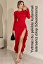 Women's Long Sleeve Side Gathered Slit Detailed Ruffled Stretchy Asymmetrical Dress - 2