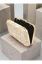 Beige Color Z.A.R.A Satin Lace Embroidered Gold Metal Detailed Pearl Handle Chain Strap Women's Evening Dress Bag Wedding Engagement Graduation - 4