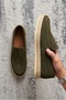Radal Suede Look Genuine Leather Inner Lining Straw Sole Men's Green Loafer Shoes - 5