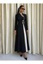 Women's long sleeve judge collar detailed dropped two color long janjan crepe dress - 4