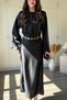Satin Belted Waist Draped Padded Maxi Black Dress - 3