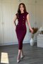 Appliqué Button Detailed Midi Burgundy Dress - 7