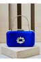Saks Blue Satin Silver Metal Detailed Crystal Stone Embroidered Chain Strap Women's Evening Dress Bag Wedding Engagement Graduation - 5