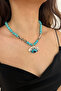 Handmade Ceramic Evil Eye Pendant with Turquoise and Agate Natural Stone Special Design Women's Necklace - 3