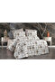 Premium Double Duvet Cover Set with Plaid Patterned Elastic Sheets Cream