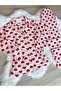 Pink with Red Heart Pattern Suede Shirt Collar Long Sleeve Pajama Set - 6