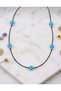 Blue Glass Evil Eye Beaded Adjustable Minimal Necklace with Gold Detail - 3