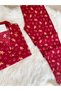 Red Cookie Man and Mug Patterned Suede Shirt Collar Long Sleeve Pajama Set - 3