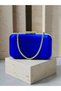 Saks Blue Satin Silver Metal Detailed Crystal Stone Embroidered Chain Strap Women's Evening Dress Bag Wedding Engagement Graduation - 7