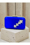 Saks Blue Satin Silver Metal Detailed Crystal Stone Embroidered Chain Strap Women's Evening Dress Bag Wedding Engagement Graduation - 6