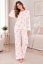 Pink Ribbon Patterned Basic Thin Knitted Pajama Set - 2