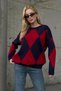 Women's Round Neck Diamond Patterned 100% Acrylic Knitwear Blouse Sweater - 2