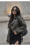 Khaki Belted Oversize Faux Leather Jacket - 3