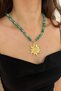 Green Agate Natural Stone with Steel Lotus Flower Tip, Handmade Special Design Natural Stone Women's Necklace - 2