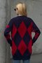 Women's Round Neck Diamond Patterned 100% Acrylic Knitwear Blouse Sweater - 5