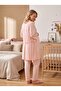 New Season Powder Scallop Linen Detailed Buttoned Design Short Sleeve Maternity Pajama Set 3-Piece Set - 5