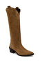 Women's Tan Thick Heeled Suede Leather Cowboy Boots Af170005Ds - 8