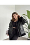 Black Shiny Thai Hairy Leather Coat - 3