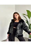 Black Shiny Thai Hairy Leather Coat - 6