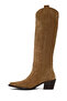 Women's Tan Thick Heeled Suede Leather Cowboy Boots Af170005Ds - 3