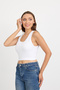 Kadın Beyaz Crop Kalın Askılı Basic Bluz Atlet - 4