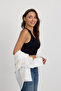 Kadın Siyah Crop Kalın Askılı Basic Bluz Atlet - 7
