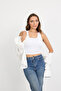 Kadın Beyaz Crop Kalın Askılı Basic Bluz Atlet - 2