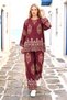 Burgundy Authentic Patterned Trousers and Blouse Set