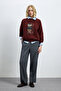 Diamond Women's Knitted Sweatshirt Claret Red - 2