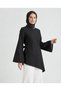 Asymmetrical Cut Spanish Sleeve Side Belted 100% Linen Women's Shirt