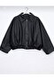 Oversized Leather Jacket with Black Collar Detail - 5