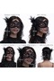 Black Lace Tulle Veil Party Mask - Feathered Pearl Detail - 2