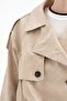 Women's Double-Breasted Leather Jacket with Pleated Detail at the Bottom and Lined Design - 6