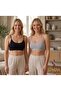 2-Piece Set with String Straps - Removable Pads - Cotton Crop Half Tank Top - Wire-Free Comfort (2 Pieces) Black - Gray - 5